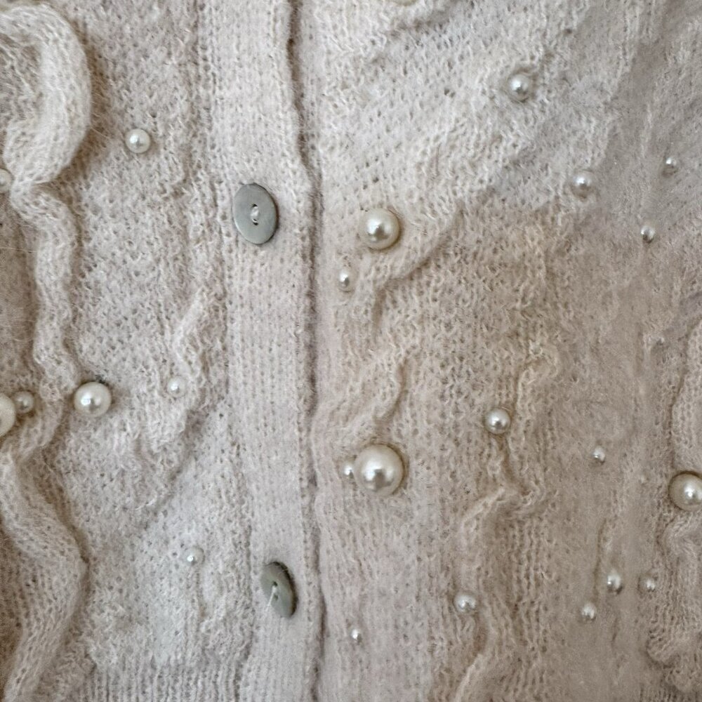 Zara Embellished Cream Beaded Sweater Cardigan - Picture 7 of 10